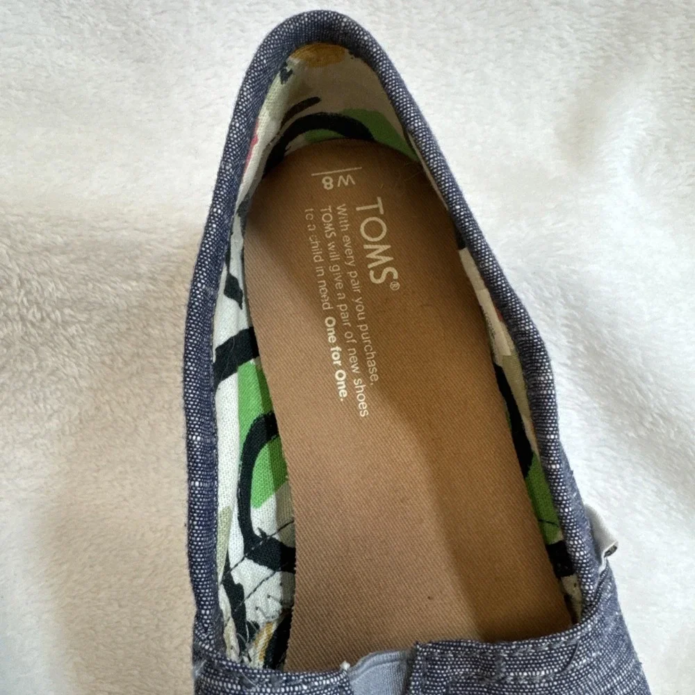 TOMS Women's Denim Wedge Flats Shoes‎ Blue Size W8